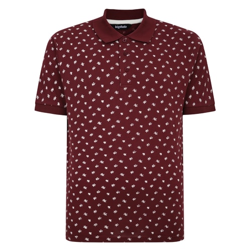 Bigdude All Over Floral Print Polo Shirt Burgundy Tall